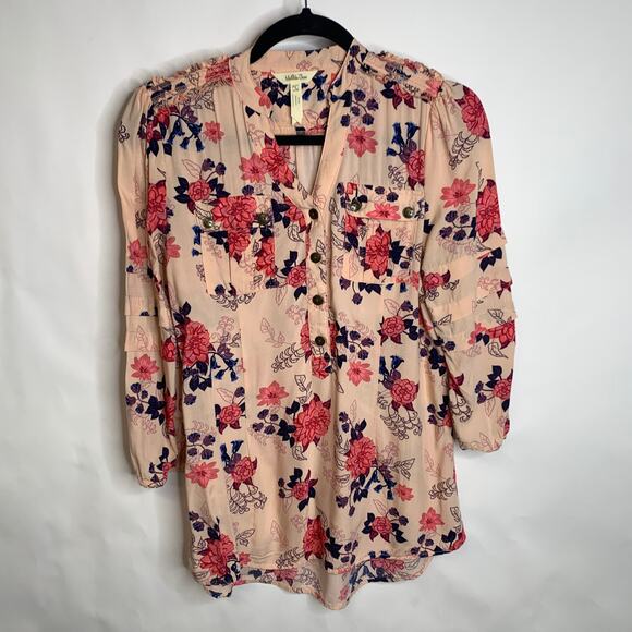 Matilda Jane Peach Pink Floral Tunic Blouse Sz Small - Picture 1 of 6